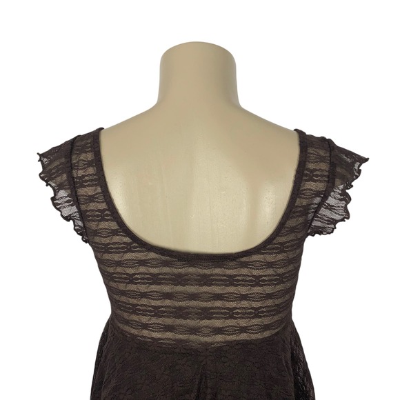 H+H Y2K Lace Peplum Babydoll Top Size M Asymmetrical Ruffle VNeck Fairy Coquette - Picture 6 of 9